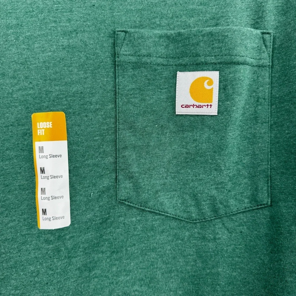 Carhartt K126 Men's Loose Fit Heavyweight Logo Pocket T-Shirt Med Green Work NEW